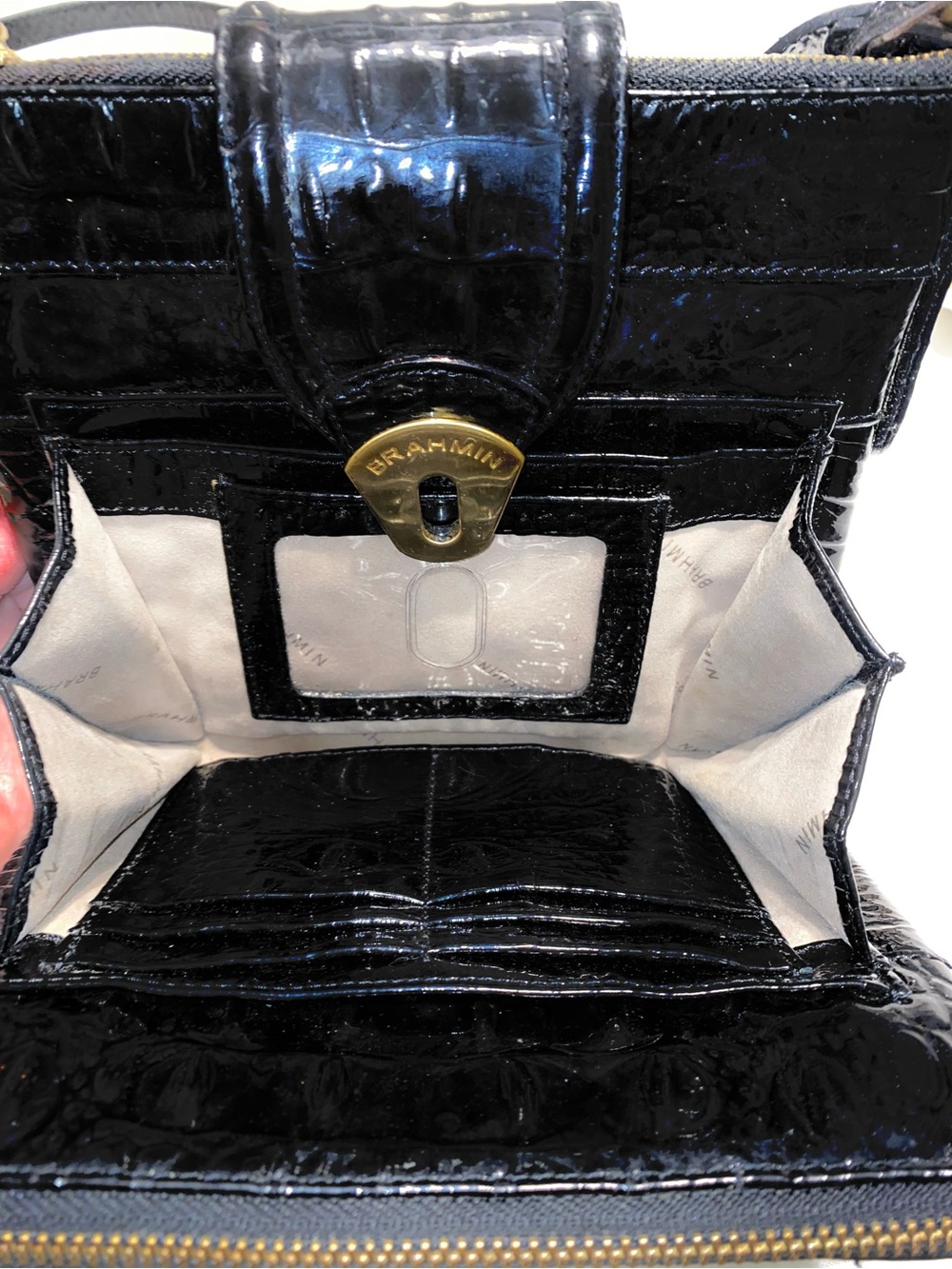 Brahmin Mojito Black Croc-Embossed Leather Crossbody with Gold Hardware - Picture 7 of 13